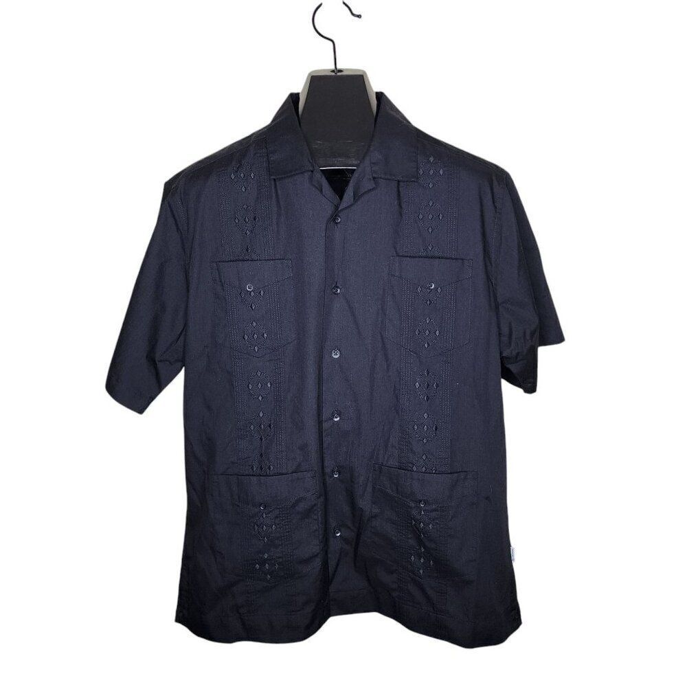 Cubavera Short Sleeve Guayabera Shirt Mens L Black